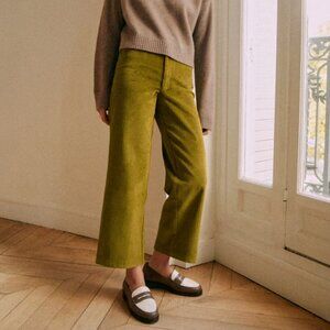 Sezane Le Crop Trousers Corduroy Meadow Green 40/ 8 (HEMMED, PLEASE SEE NOTES)